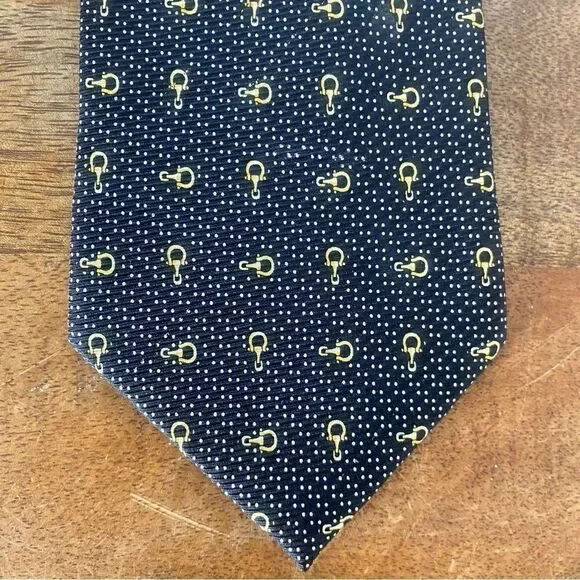Vintage Beau Brummell Black gold Horsebit neck tie